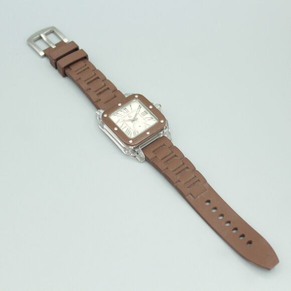 Gossip Unisex Watch Square Dial Brown Bezel Silicone Strap Transparent Case - Picture 6 of 8
